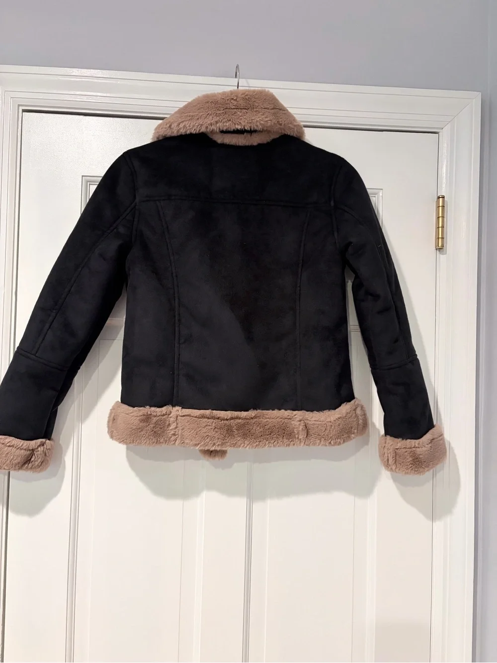 abercrombie kids Black Jacket with Tan Faux Fur Trim